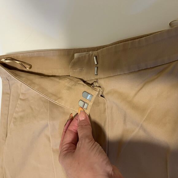 Anthropologie Exquise High Rise Pleated Chino Tan Cedar Pants Crop Small - Picture 4 of 13